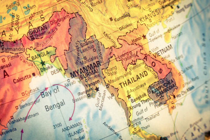 Vintage,Map,Thailand,And,Laos,.,Close-up,Macro,Image,Of