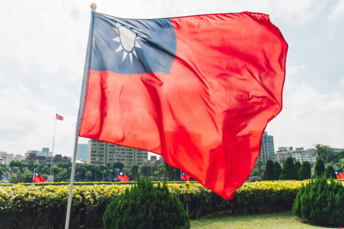 Taiwan,National,Flag,Waving,In,The,Wind,Near,The,Area