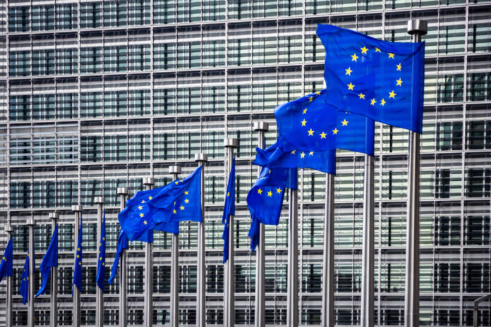 Row,Of,Eu,Flags,In,Front,Of,The,European,Union
