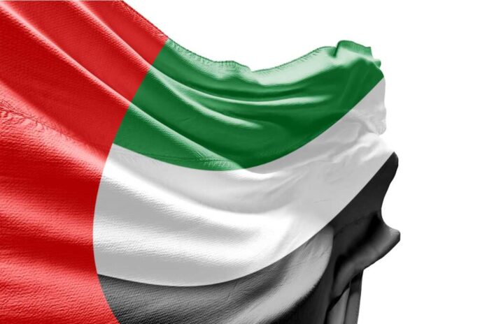 United,Arab,Emirates,Flag,Waving,On,White,Background,With,Clipping