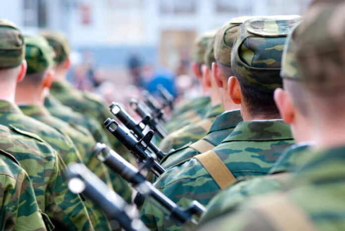 Russian,Soldiers,In,A,Formation,,The,Back,View