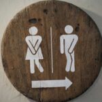 Bathroom Law PASSES – Governor Overruled Wooden restroom sign indicating mens and womens facilities with directional arrow