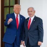 Donald Trump and Benjamin Netanyahu standing together at the White House