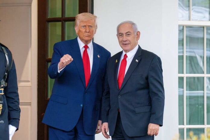shutterstock_2609267849.jpg Donald Trump and Benjamin Netanyahu standing together at the White House