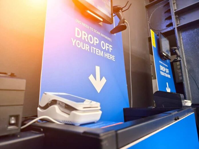 Self-service drop-off kiosk with clear instructions