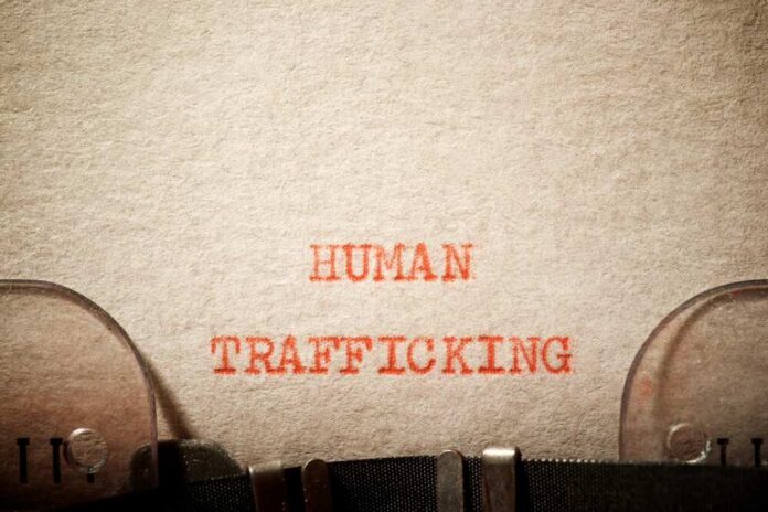Human,Trafficking,Text,Written,With,A,Typewriter. Typewritten text reading 'HUMAN TRAFFICKING' on paper