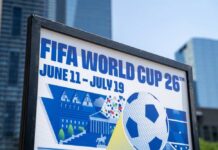 Drone Crackdown Blankets World Cup FIFA World Cup 26 poster with soccer ball in urban setting