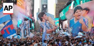 Argentina and Spain fans rally in New York ahead of World Cup final