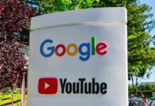 Google and YouTube logos on an outdoor office sign