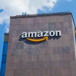 Amazon logo on modern office building facade