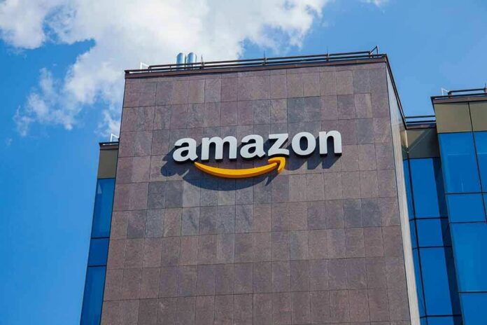 Amazon logo on modern office building facade