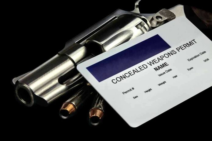 shutterstock_324614162-1 Revolver with bullets and concealed weapons permit card