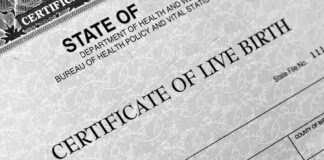 Birth certificate form close-up