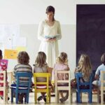Teacher reading to children seated in a classroom