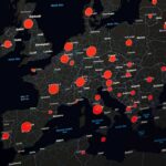Map of Europe with red data circles highlighting cities