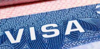 Close-up of a U.S. visa page