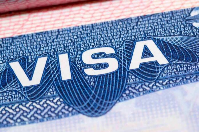 Close-up of a U.S. visa page