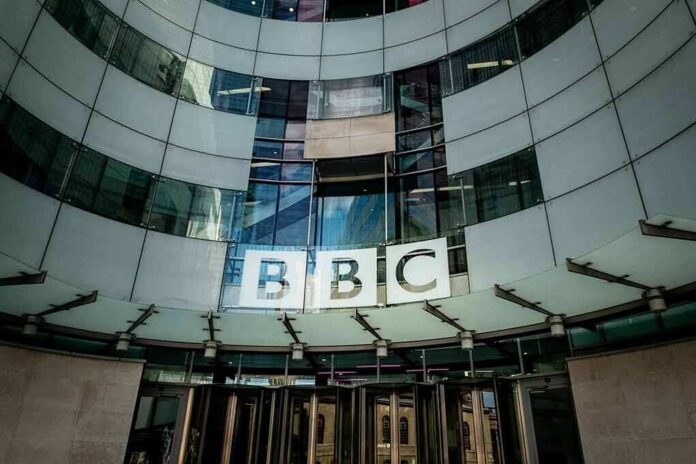 shutterstock_1382330768 BBC headquarters entrance with curved glass facade