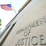 Department of Justice building with American flag