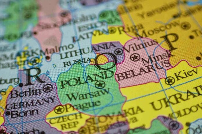 shutterstock_1886454202 Close-up of a political map of Eastern Europe
