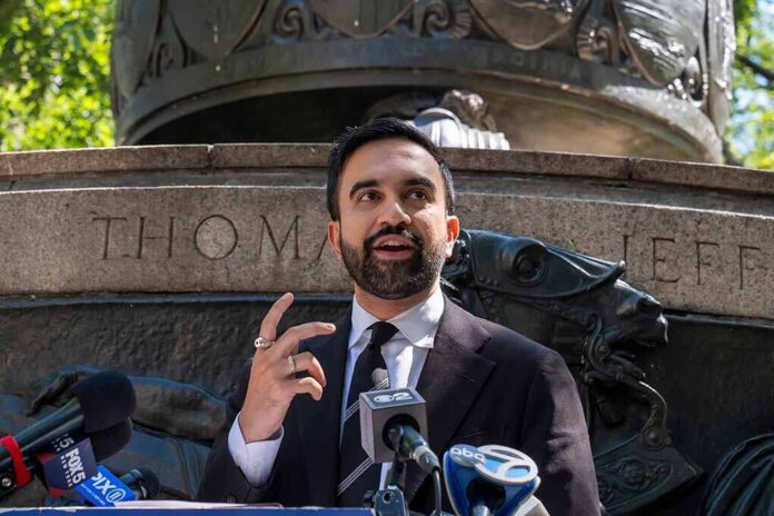Nyc,Mayoral,Candidate,Zohran,Mamdani,Speaks,At,A,Press,Briefing Zohran Mamdani speaking at an outdoor press conference
