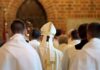 Pope’s Lung Scare Sparks Rapid Surgery Bishop in white mitre among clergy during church procession